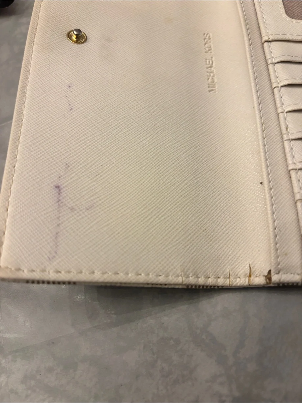 Michael Kors Beige Signature Continental Wallet with Gold Plaque